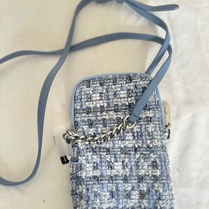 Karl Lagerfeld Blue and White Tweed Crossbody Bag